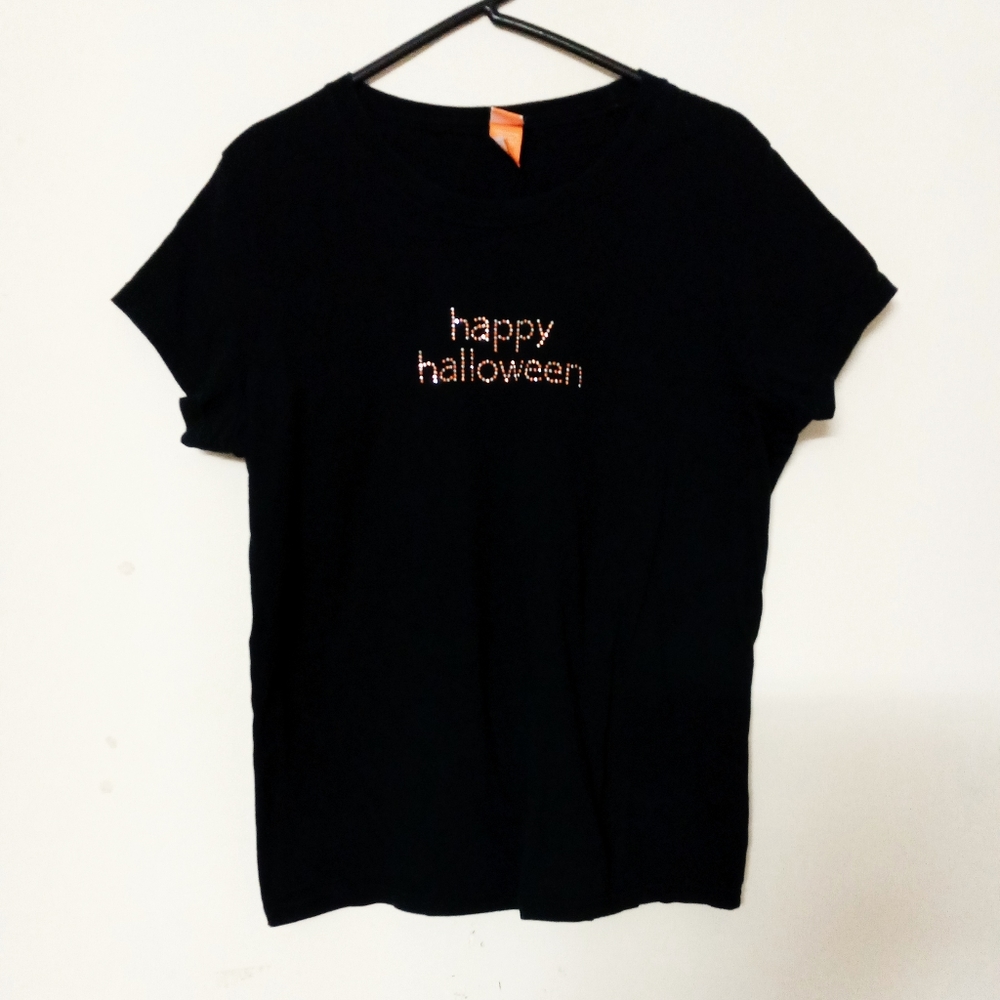 Black studded halloween t-shirt blouse Sz L